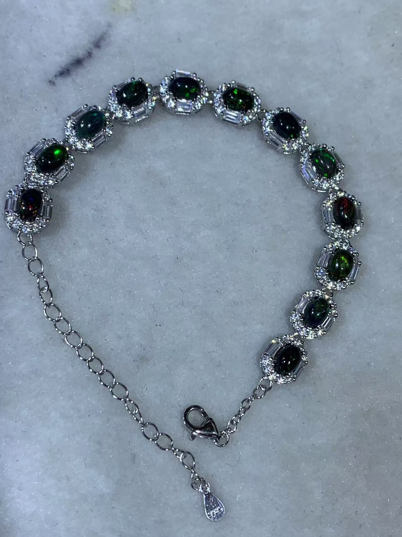S925 Sterling Silver Inlaid Size 4*6mm Natural Opal Bracelet