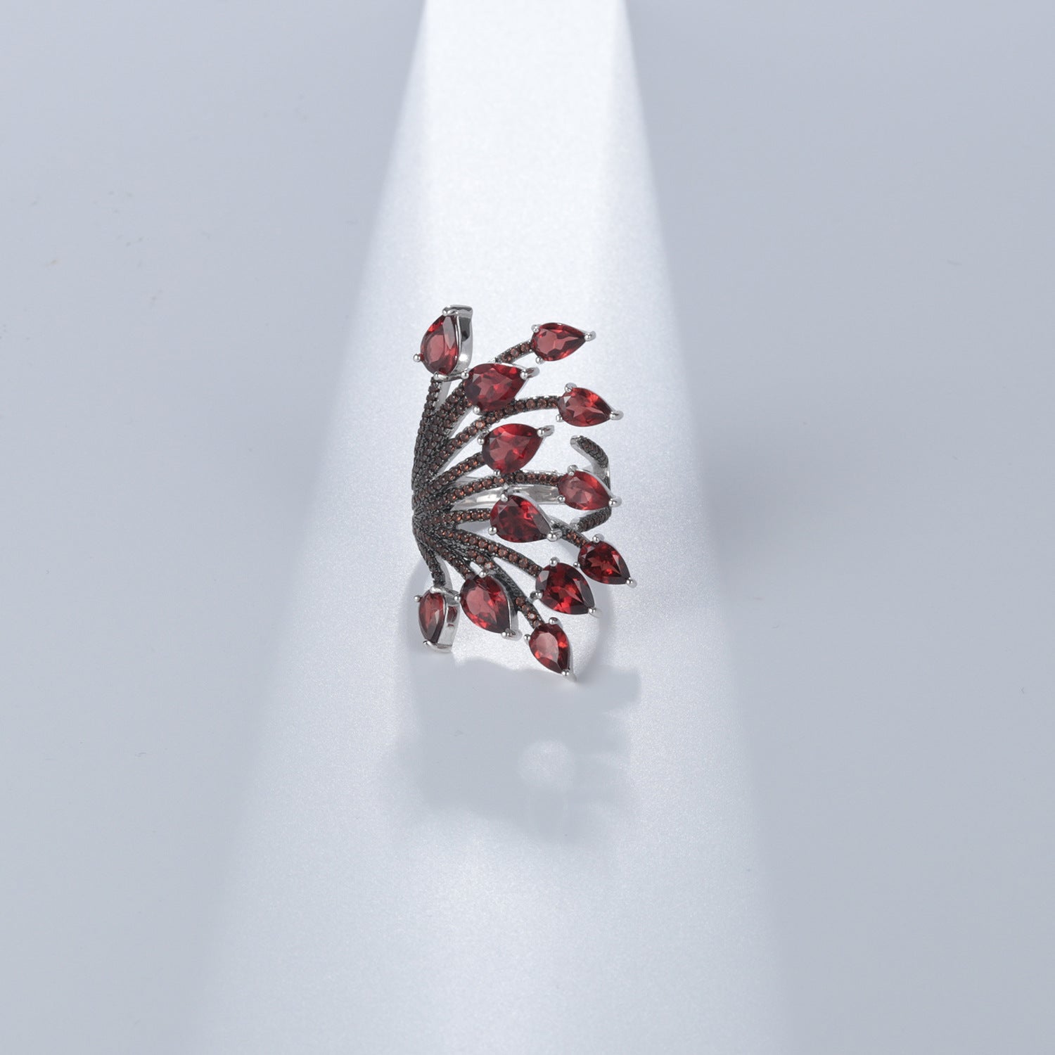 Natural Garnet Ring Opening Adjustable 925 Silver Color Gemstone Ring