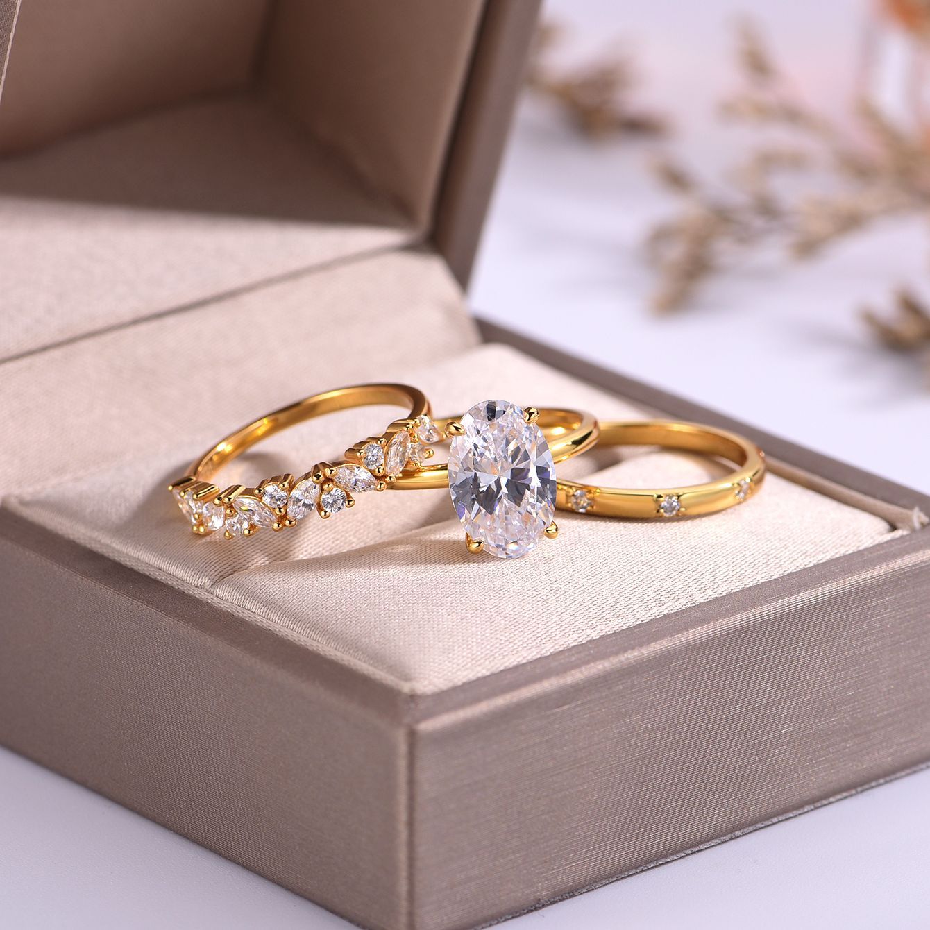 S925 Silver Moissanite Three-Piece Ring Set for Women, Vintage, Durable, Versatile, Non-Fading, Hot-Selling, Direct from Factory Wholesale