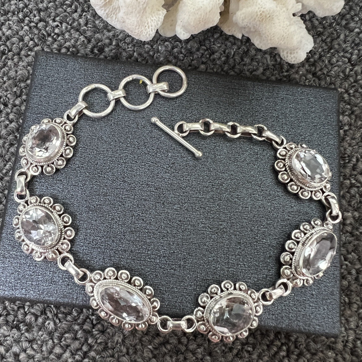 Nepal Handmade 925 Inlaid Yellow Crystal Ruby Amethyst Opal Stone Vintage Bracelet