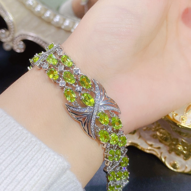 Luxury Light Luxury Style 925 Silver Jewelry Natural Peridot Bracelet