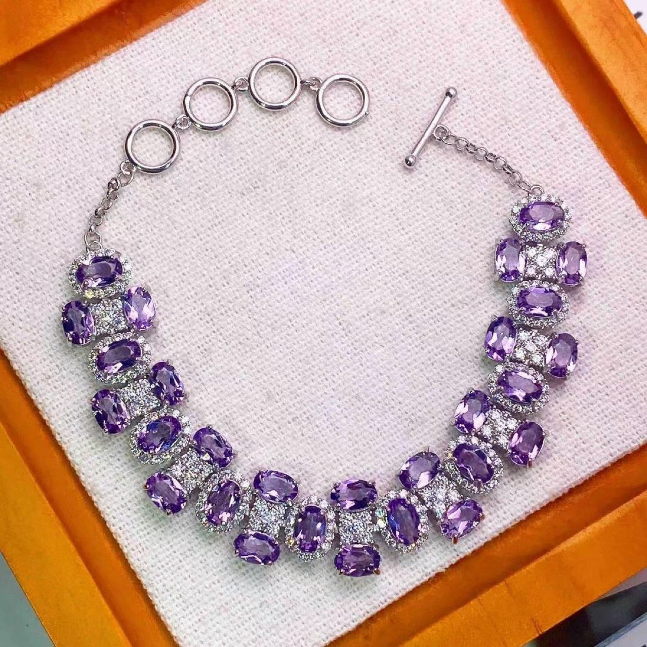 S925 Silver Fine Craft Inlaid Crystal Transparent Natural Amethyst Bracelet