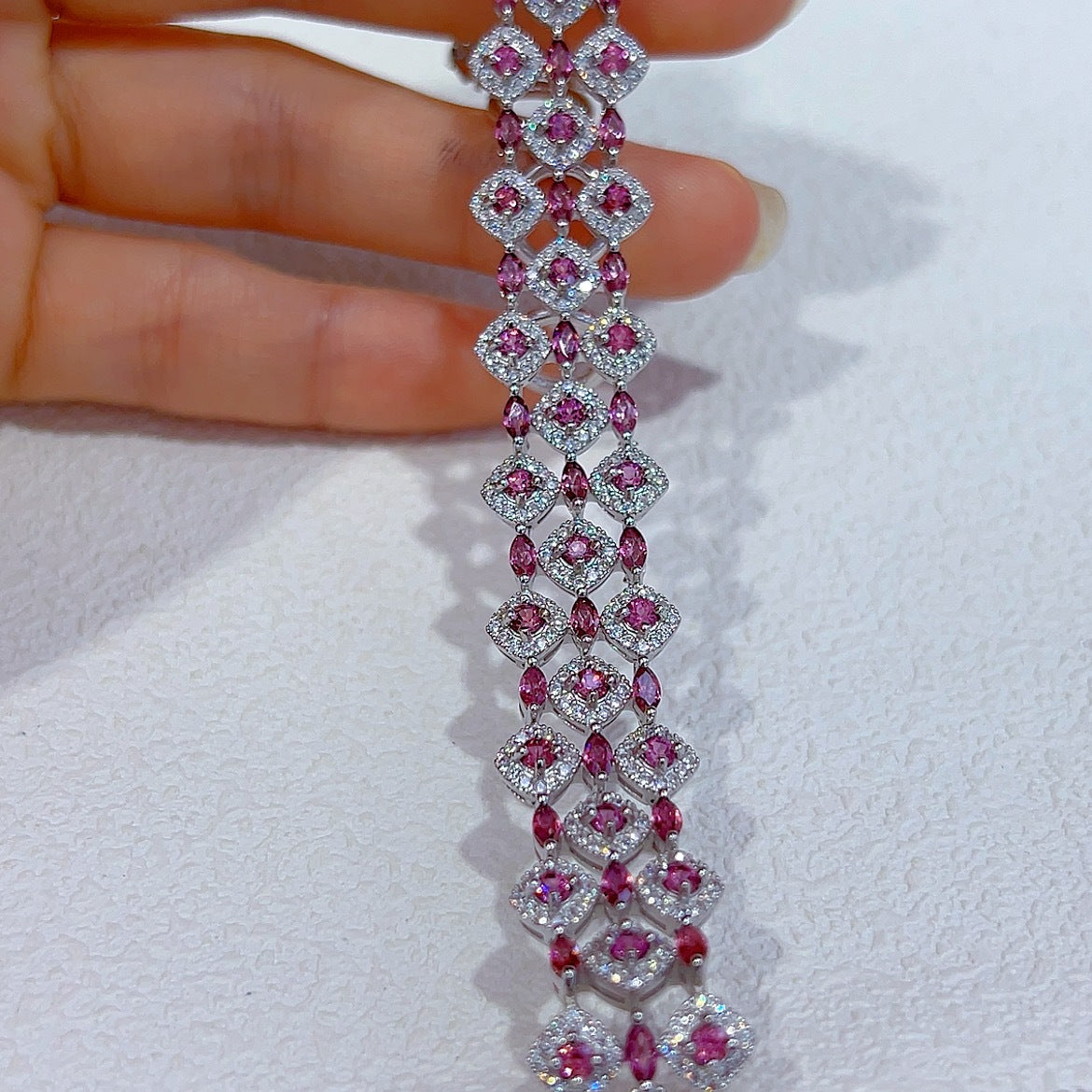 S925 Silver Platinum Plated Inlaid Magnesium Aluminum Garnet Main Stone 2*4 2.5mm Bracelet