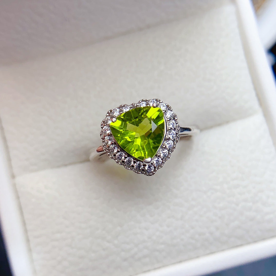 S925 Silver Inlaid Main Stone 8*8 Natural Peridot Ring