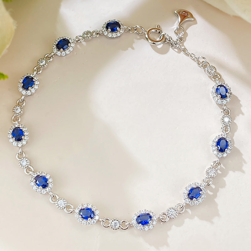 S925 silver simulation sapphire 3*4 oval drill bracelet