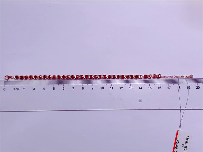 S925 Silver Plated Rose Gold Inlaid 3*4mm Natural Pigeon Blood Ruby Bracelet