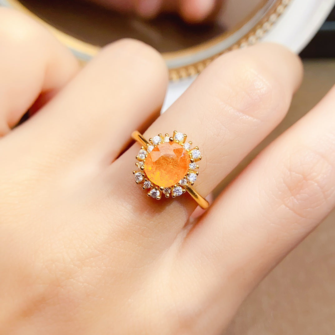 S925 Silver Inlaid Main Stone 6*8mm Natural Garnet Ring