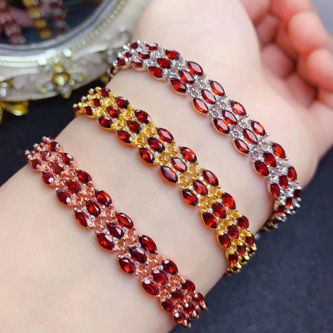 925 Silver Inlaid Natural Garnet Mozambique Bracelet