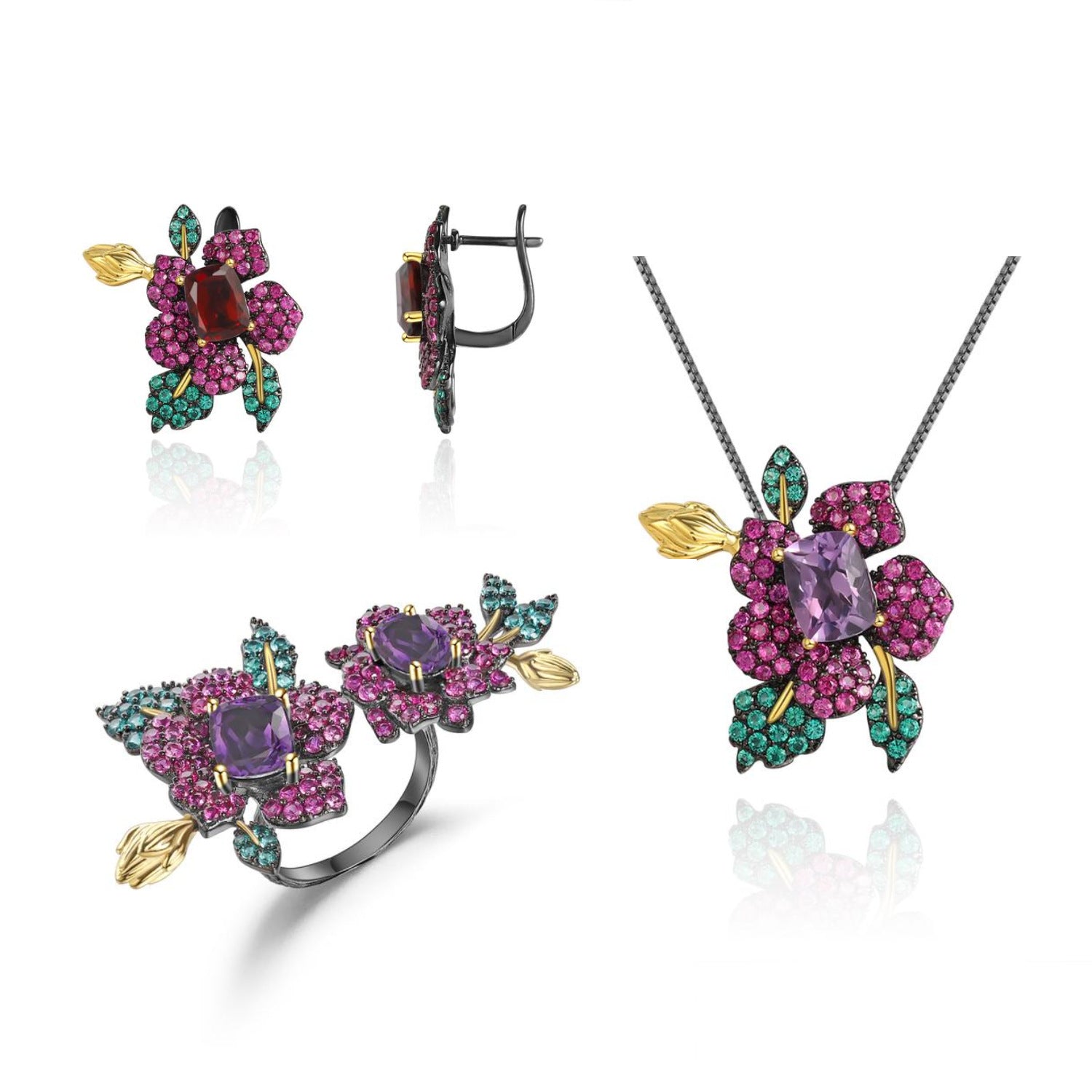 Designer Gemstone Ring Adjustable Natural Style Floral High-end S925 Silver Natural Yellow Crystal Ring